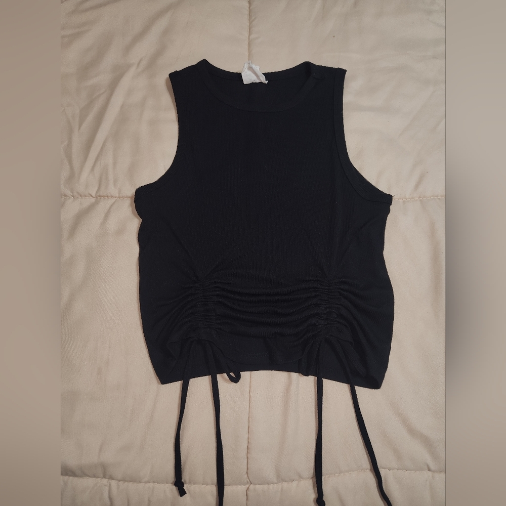 One Step Up Black Ruched Tank Top